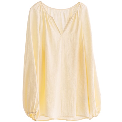 cr奶油黄松弛感长袖上衣宽松罩衫