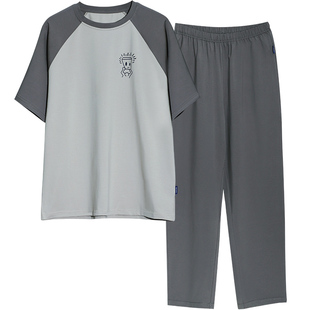 胖童装男童睡衣套装中大童加肥加大男孩薄棉短袖长裤家居服宽松版