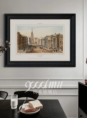 法式复古玄关边柜挂画欧式建筑风景客厅餐厅装饰画大气书房背景画