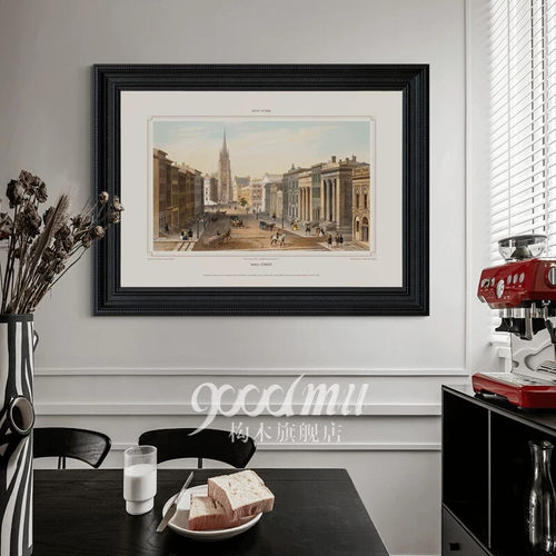 法式复古玄关边柜挂画欧式建筑风景客厅餐厅装饰画大气书房背景画