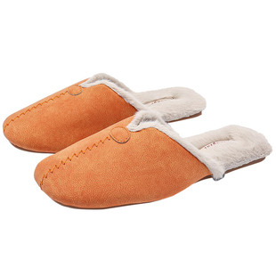 秋冬简约高级感情侣羊巴皮防水PU皮棉拖鞋女防滑牛筋底毛绒居家男