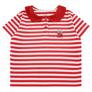 幼悠 女童条纹卡通POLO衫夏季洋气可爱清凉透气樱桃绣花宽松T恤潮