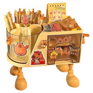 卡皮巴拉旋转笔筒新款超火高颜值ins风可diy学习用课桌收纳盒学生桌面儿童男孩女孩创意可爱多功能笔桶收纳盒