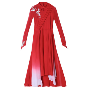 儿童古典舞蹈服五星红旗合唱服飘逸中国风现代舞女扇子舞演出服装