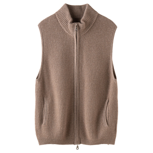 气质精致~100纯羊绒马甲背心女韩系别致半高领无袖拉链针织衫上衣
