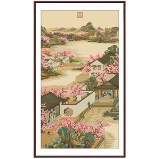 雍正十二月十字绣2025新款高级客厅风景山水名画竖版玄关手工刺绣