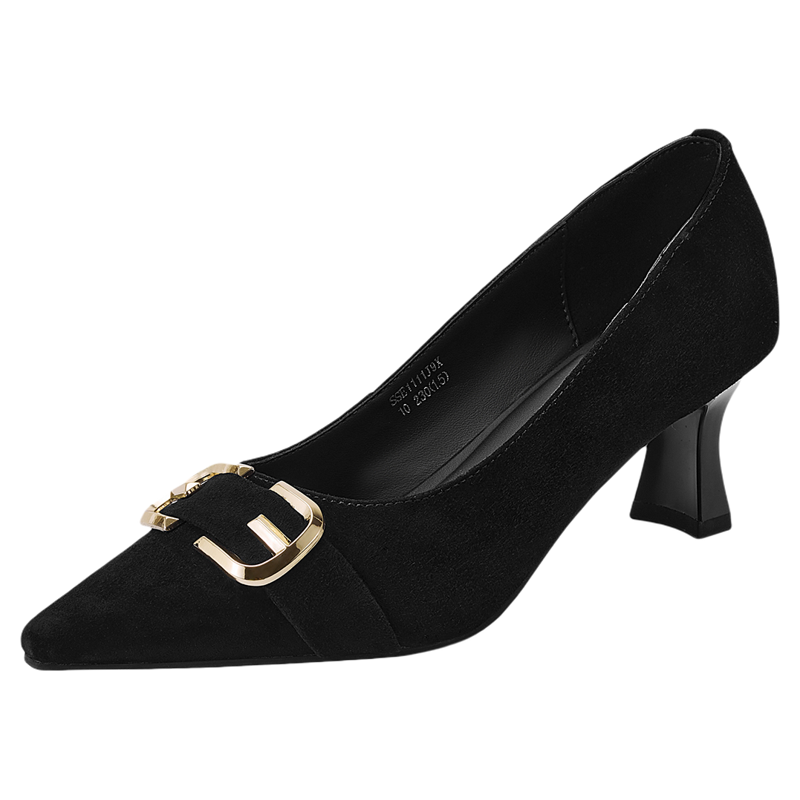 星期六尖头细跟金属扣女高跟鞋