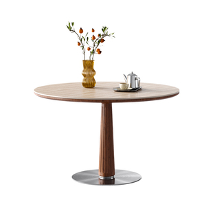 北欧实木岩板圆桌中古风家用小户型简约餐厅饭桌子餐桌椅组合