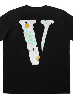 VLONE 雏菊印花大V字logoT恤 男女同款情侣款 黑色