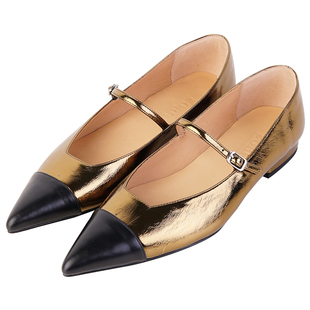 IORE理想矿石设计师原创简约贵气古铜金拼黑色尖头玛丽珍平底单鞋