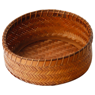 竹编收纳筐水果盘藤编果篮中式茶点盘日式编织篮子托盘大号馒头筐