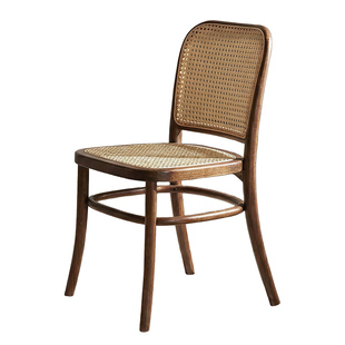 复古侘寂风藤编实木餐椅北欧设计师日式休闲小户型TON811椅子靠背