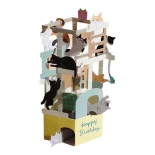 生日卡|台湾猫爬架创意生日祝福卡片喵星人摆设猫咪跳台立体贺卡