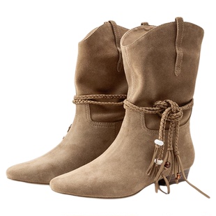 [自由牧歌]莎莎苏2025秋冬新款波嬉风流苏西部靴旅行显瘦骑士靴女