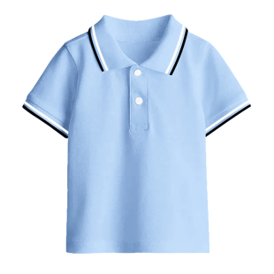 浅蓝色男童夏季校服短袖T恤初中小学生定制一模一样翻领polo衫