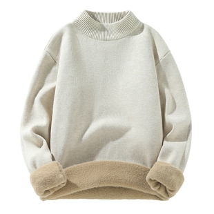 班尼路半高领毛衣男冬季加绒加厚杏色慵懒风男款保暖打底针织衫LF