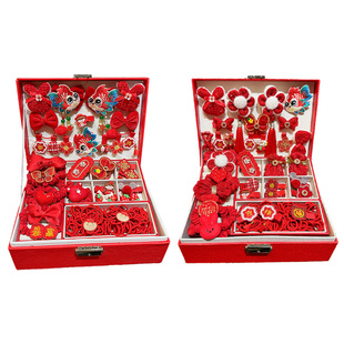 新年红色蝴蝶结发饰礼盒儿童发饰小女孩过年头绳送礼高档礼袋发夹