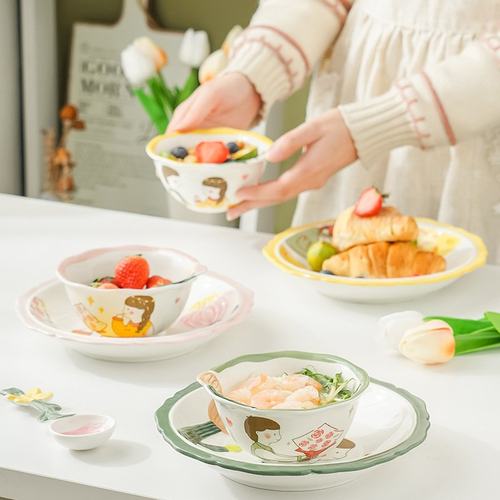 情侣碗碟套裝陶瓷碗盘子家用婚庆结婚爱情可餐具人饭碗碟子碗盘