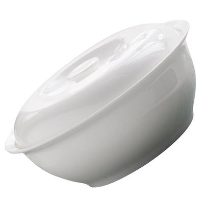 陶瓷纯白品锅双耳带盖大号汤碗