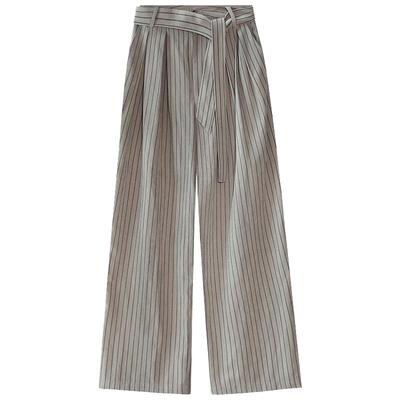 高智感铅笔条纹双褶阔腿裤