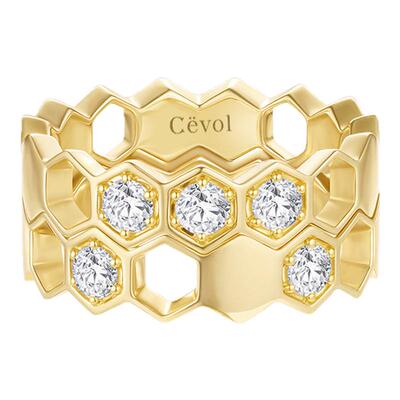 Cevol新奢钻石 光芒系列K金钻石六边镂空叠戴戒指女时尚白领礼物