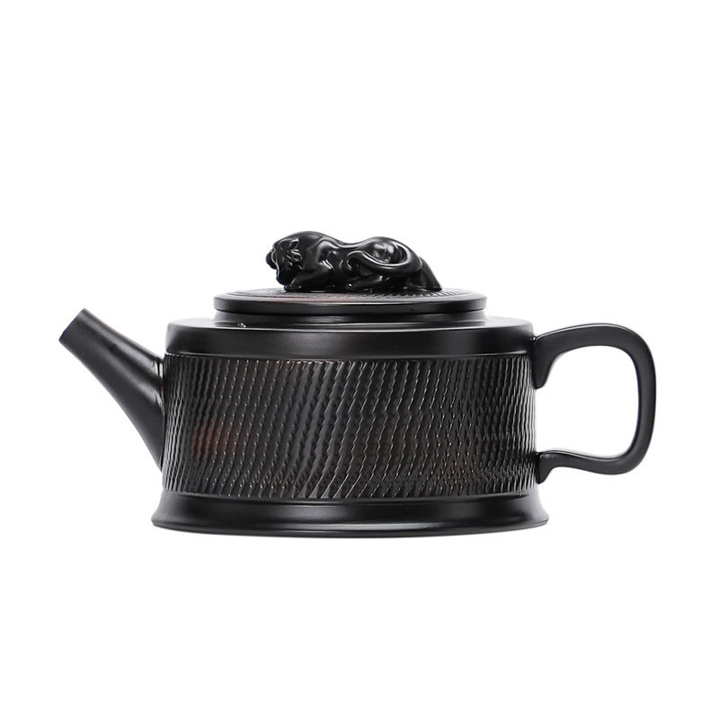 玟若轻奢高端茶具紫陶茶壶跳刀纹