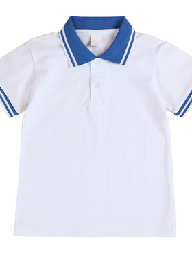 童装翻领学院短袖蓝领校服polo衫