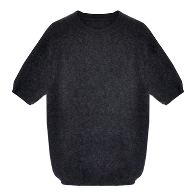 因由 知识分子软糯羊毛气质纯色半圆领五分短袖T恤针织衫上衣女秋