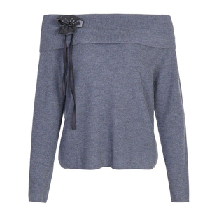 婉甸2025年秋季新品岩石灰长袖毛织露肩上衣时尚套头衫1243W16DM4