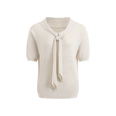 短袖高级感女士绑带针织上衣T恤