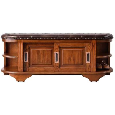 美式全实木翻斗多功能换鞋凳