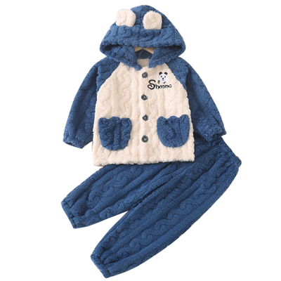 法兰绒秋冬季带帽加厚款儿童睡衣