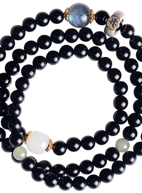 心斋堂8A黑曜石本命年手串