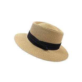 2025新款夏季草帽女款法式优雅平顶礼帽户外遮阳防晒海边沙滩帽子