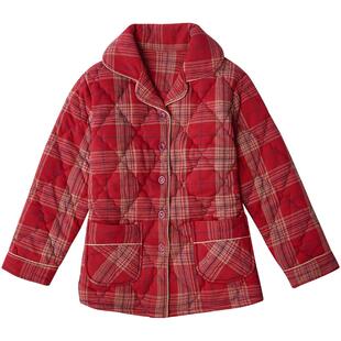 圆人睡衣女秋冬款保暖单件上衣中年纯棉夹棉红色本命年冬季家居服