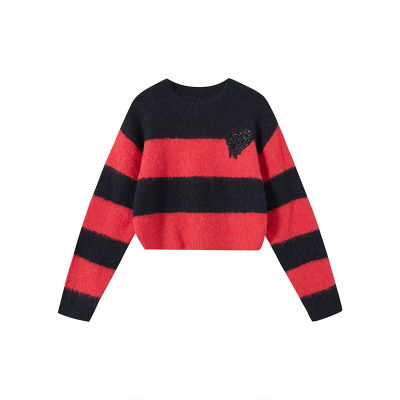 Jamor喜庆条纹时尚短款套头毛衣2025秋冬新款哥特朋克辣妹上衣