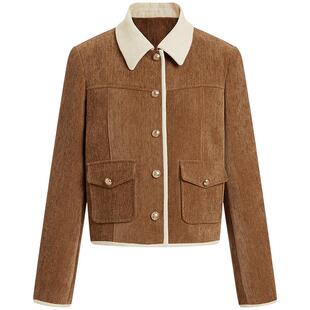 KBNE斜纹复古雪尼尔丝绒短款外套女2026秋季新款宽松休闲气质夹克