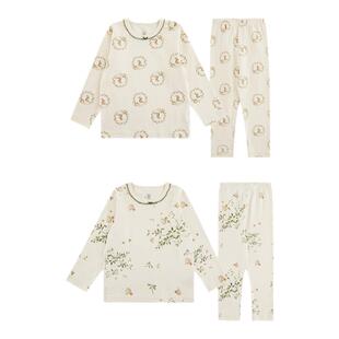 幼悠女童小动物家居服套装冬季甜美可爱撞色曲牙花边领宽松睡衣潮
