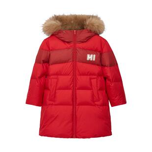 Mitti【商场同款】秋冬儿童长款连帽羽绒服拼色深红保暖外套男童