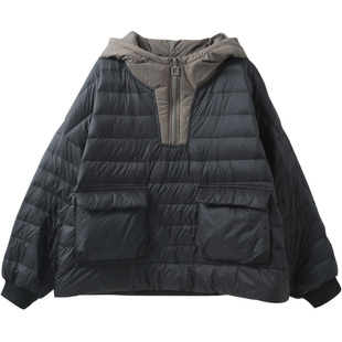 孔雀飞飞冬装新款韩版宽松大码显瘦休闲90白鸭绒连帽套头羽绒服女