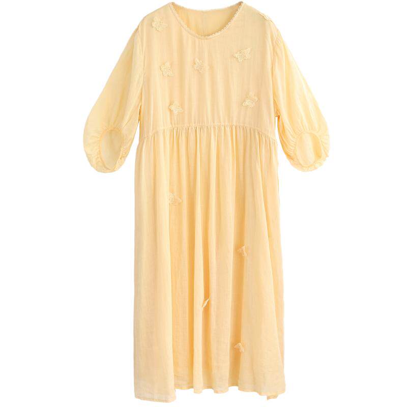 6.27新 仙气飘飘苎麻连衣裙~蝴蝶纷飞 2025夏装新品宽松大摆长裙