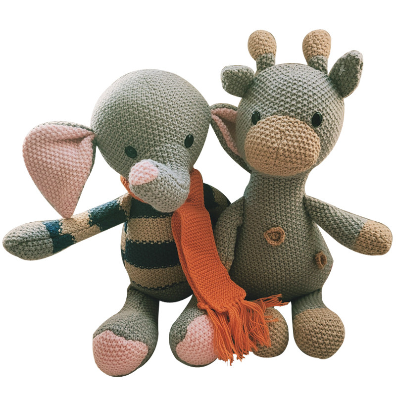 泰迪小熊公仔儿童礼物长颈鹿布艺毛线玩具大象兔子睡觉安抚布娃娃
