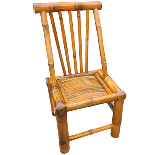 黄色竹椅靠背椅家用竹凳围炉煮茶复古竹椅阳台休闲竹凳老式竹编凳
