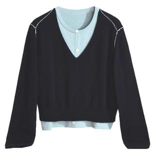 奥莱专柜品牌撤柜正品 HZ冬装2025新款 假两件设计羊毛套头毛衣女