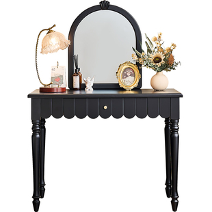 法式主卧室全实木梳妆台美式黑色化妆桌镜子小户型轻奢高级感凳子