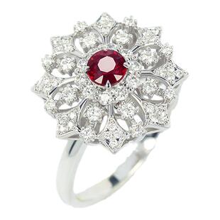 雪花冰晶G18K白金无烧鸽血红宝石圆形两用戒指吊坠 天然项链女款