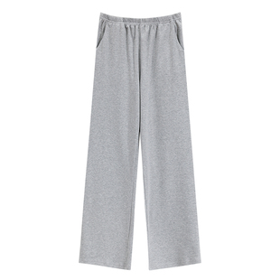 宜而爽女士纯色纯棉大码可外穿睡裤高腰直筒休闲舒适透气家居裤