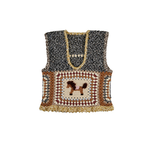 小黄香蕉手钩拼色羊毛背心女叠穿手工针织马甲百搭新年马元素礼物