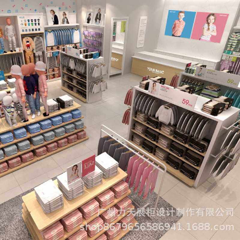 休闲服装店陈列柜厂家定 制 童装折扣店高柜 服装烤漆中岛展台