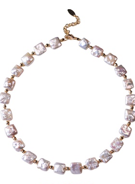 淡水珍珠巴洛克女锁骨链方糖